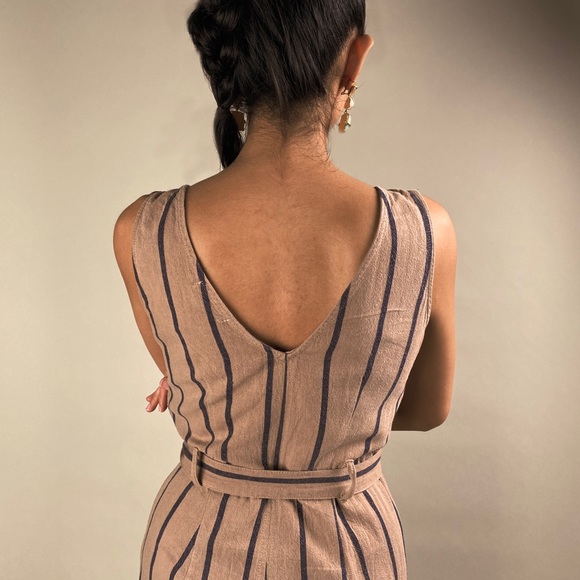 Simons Linen Blend Lined Jumpsuit With Adjustable Straps And Waist Sash | Small - Picture 4 of 14